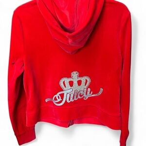 Juicy Couture Red Velour Zip Hoodie w/ Gold Logo | Size L | Y2K Bling